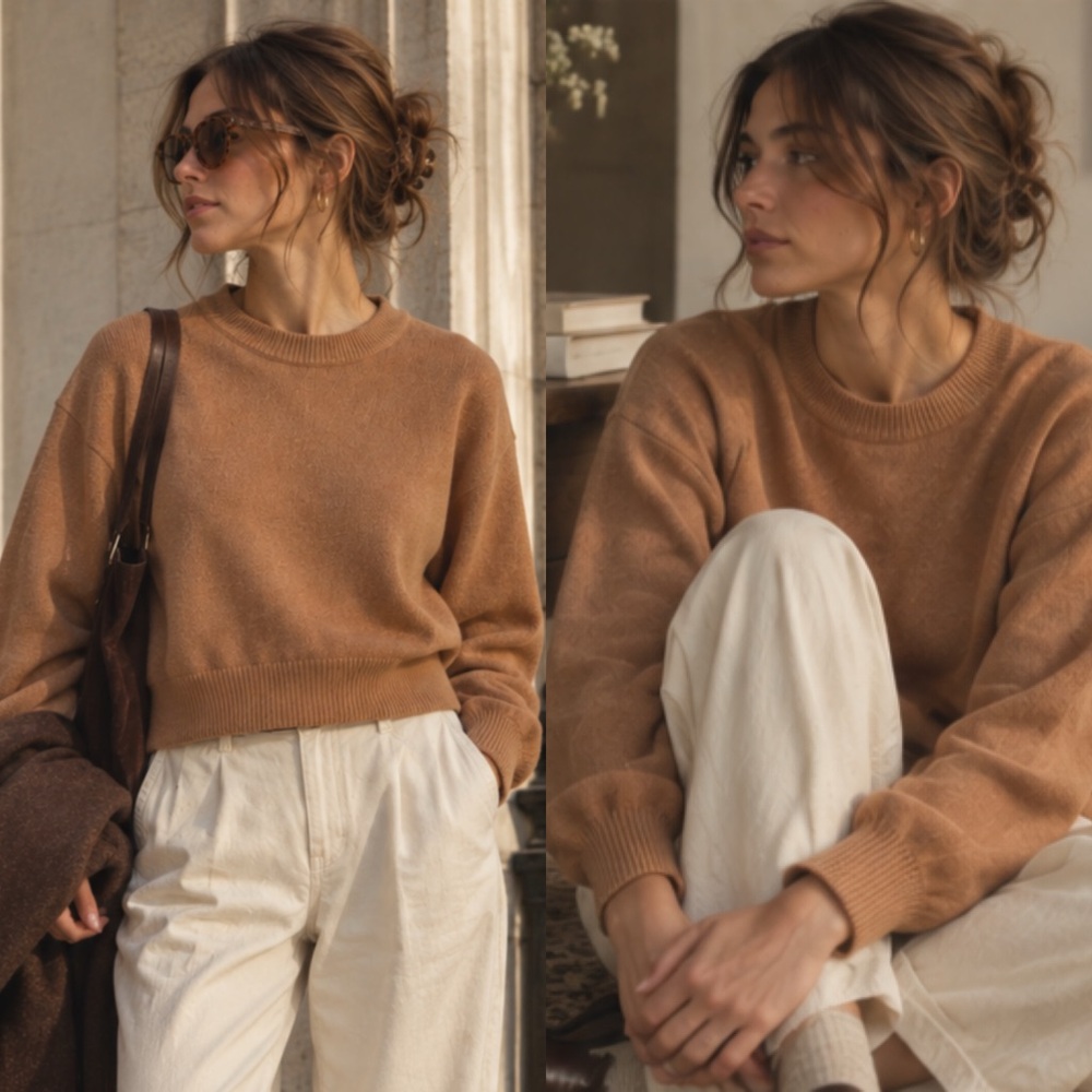 UNIQLO U Women’s Premium Lambswool Cropped Sweater Camel/Tan - M